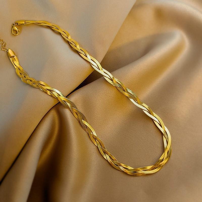 Wholesale Three-layer wide, flat and thin stacked titanium steel clavicle necklace